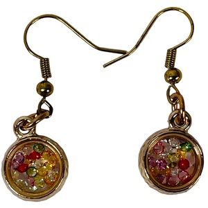 Mini round shaker rhinestone charm earrings NEW